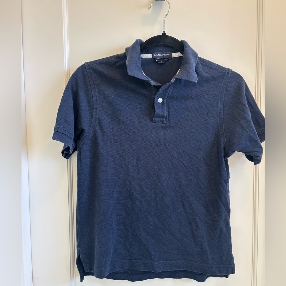 EUC Lands' End Boy's Navy Blue Polo Shirt Size 10 - 12